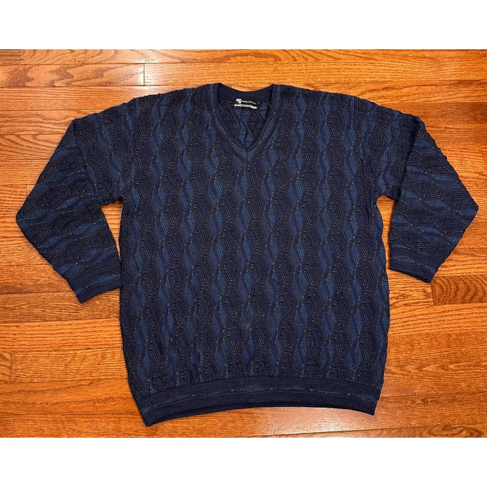 Vintage Purely Australian V-Neck‎ Sweater Mens Large Wool 3D Knit Textured 90s